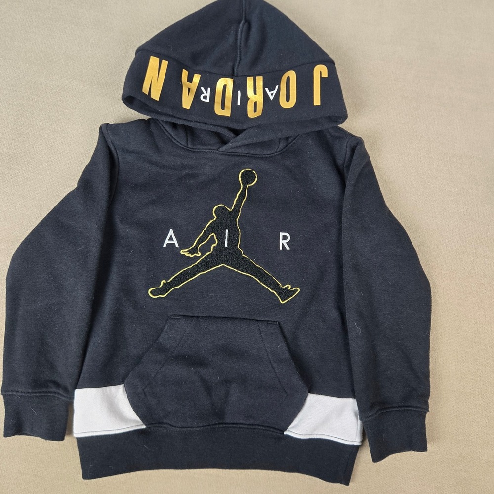 Jordan Kids Black Gold Jumpman Air Pullover Hoodie Sweatshirt Size 4 XS 3-4YRS
